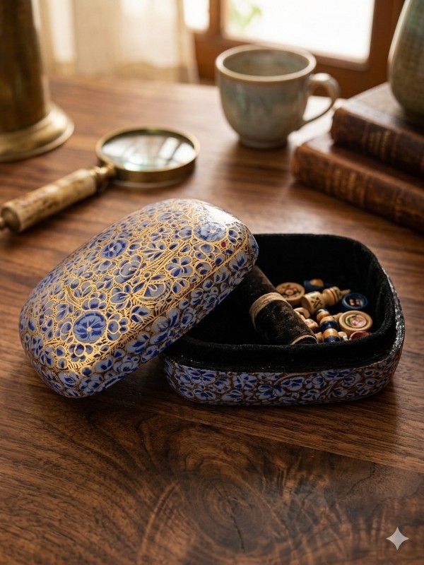 Håndmalt skrin fra Kashmir Blå Floral