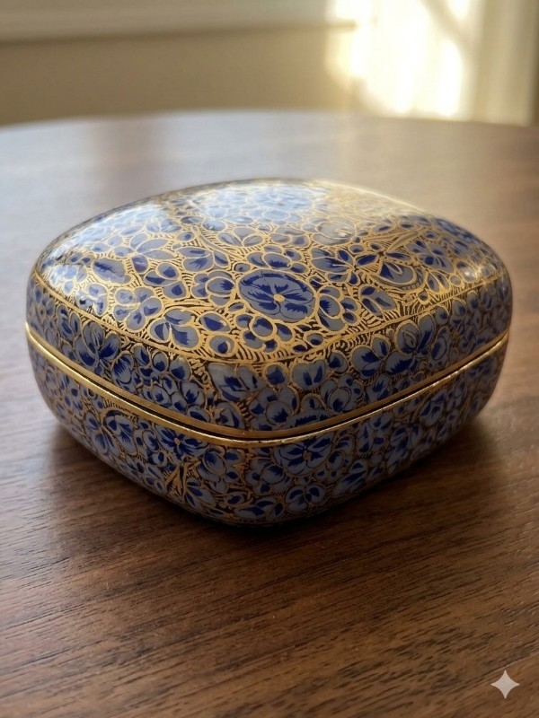 Håndmalt skrin fra Kashmir Blå Floral