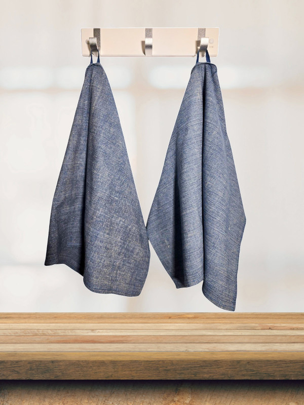 2 stk kjøkkenhåndklær denim indigo